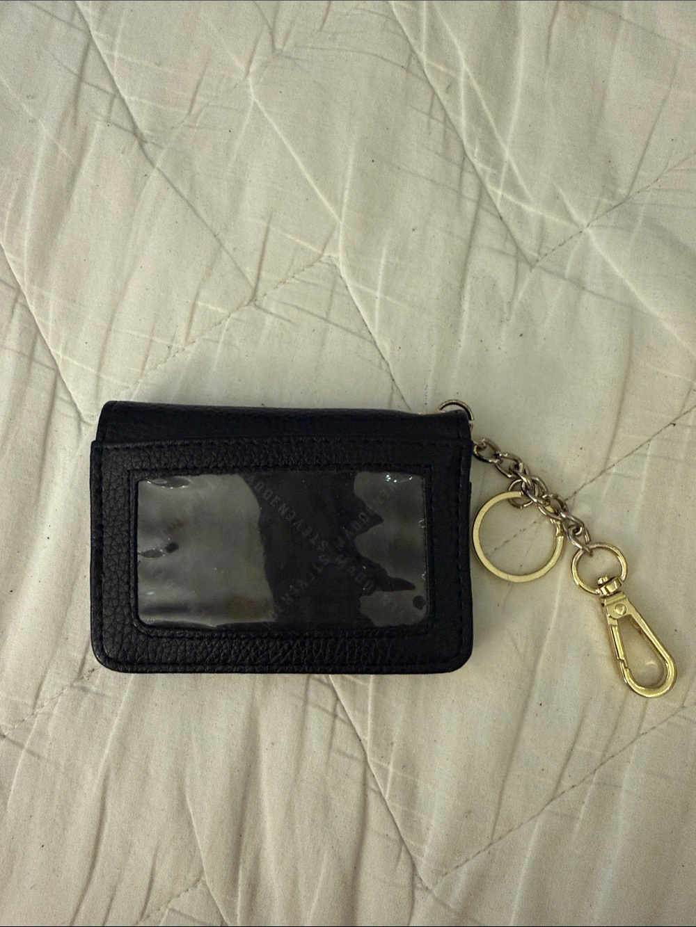 Steve Madden Black Leather Card Wallet with Gold Keychain - Picture 2 of 3